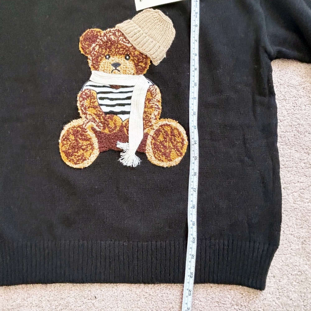 NWT soft warm knit pullover with 3D textured bear wearing a beanie and scarf - Picture 8 of 11